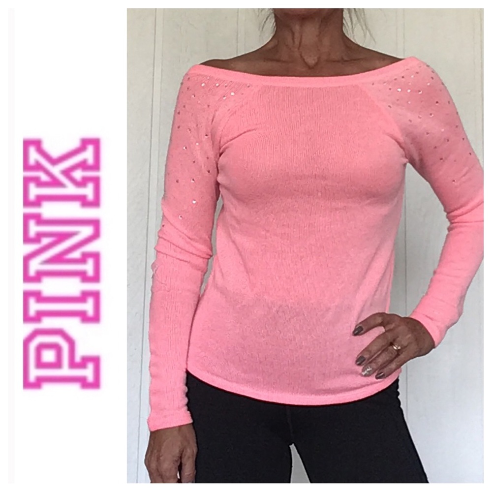 PINK VICTORIAS SECRET NEON PINK LOW BACK SWEATER SMALL
